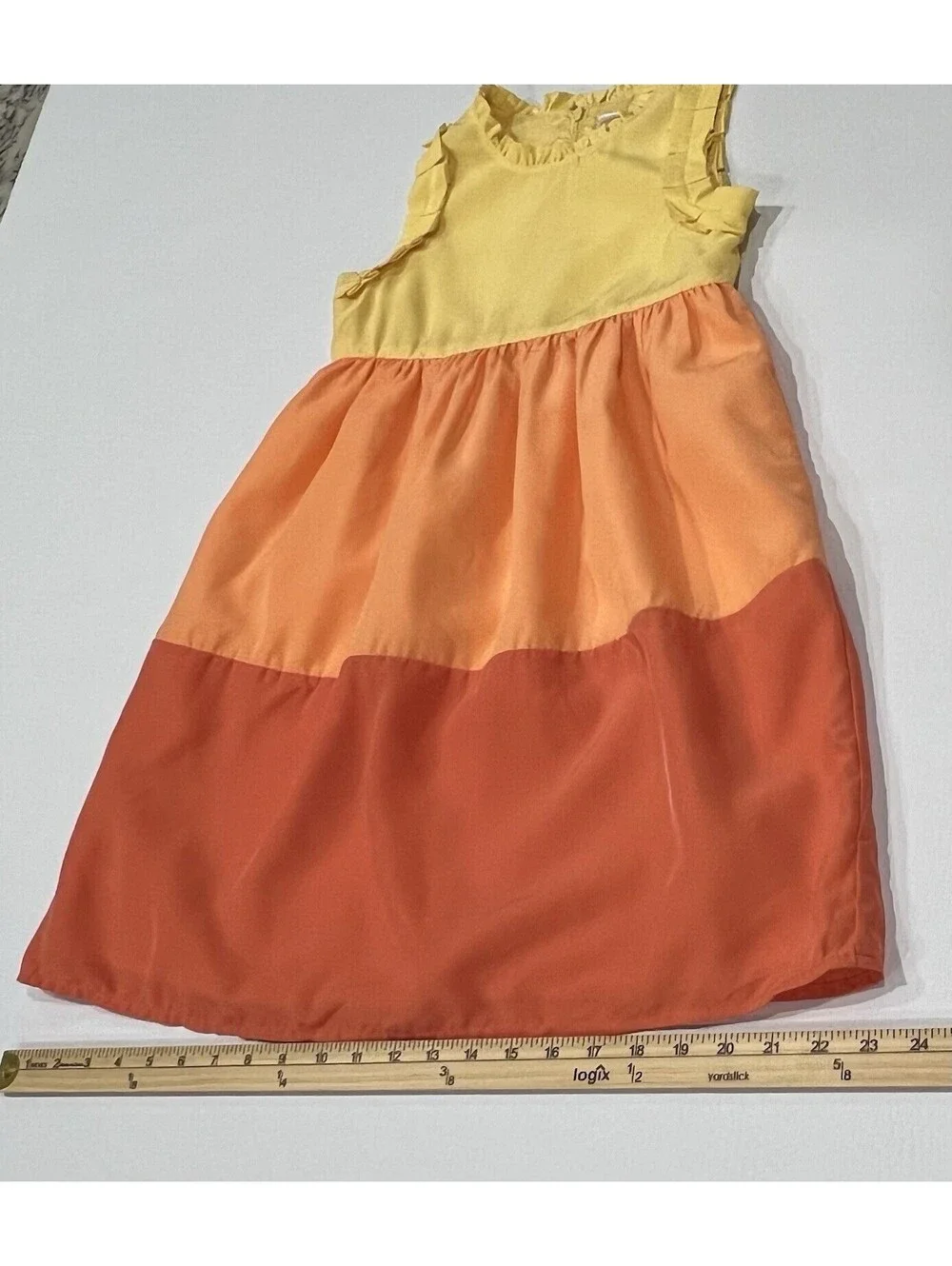 Gymboree Sunny Citrus Orange Yellow Color Block Tiered Lined Dress Size 7